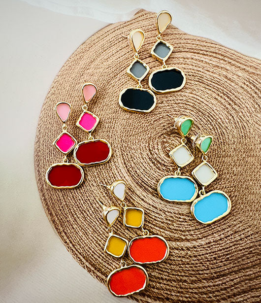 Colorful Geometric Dangle Earrings Set [ PAIR OF 4 ]