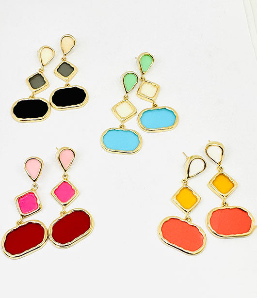 Colorful Geometric Dangle Earrings Set [ PAIR OF 4 ]