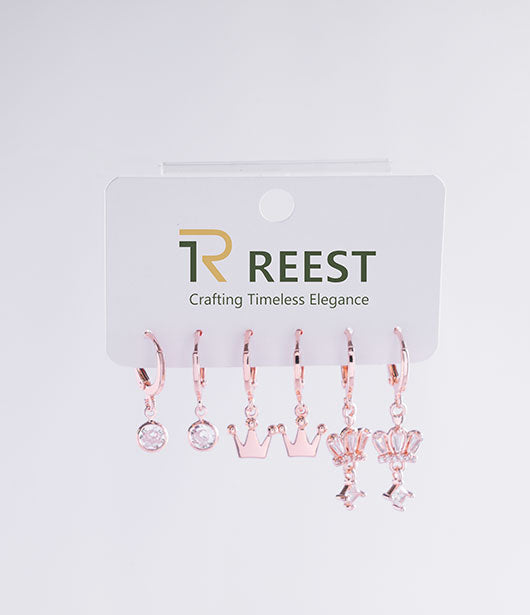 Rose Gold Charm Hoop Earring Set [PAIR OF 3 ]