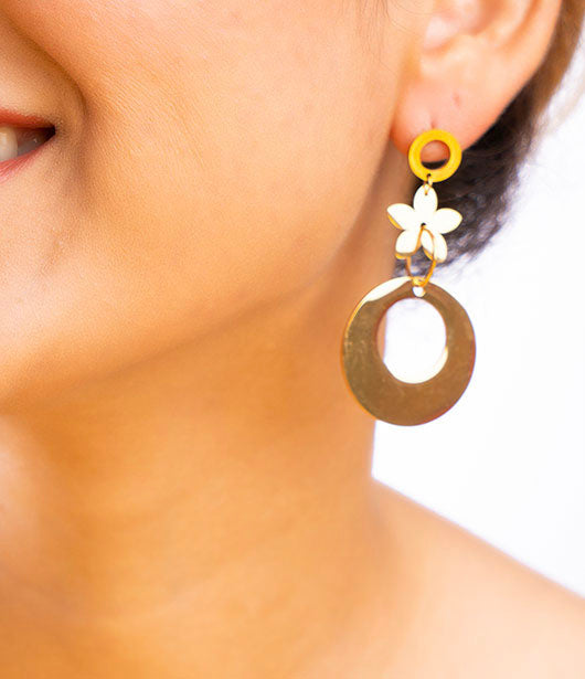 Floral Gold Disc Drop Earrings