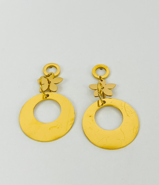 Floral Gold Disc Drop Earrings