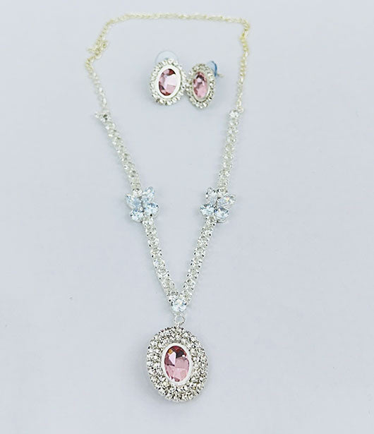 Oval  Stone Necklace and Earrings Set