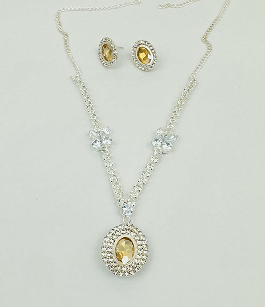 Oval  Stone Necklace and Earrings Set