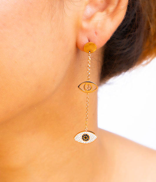 Evil Eye Gold Drop Earrings