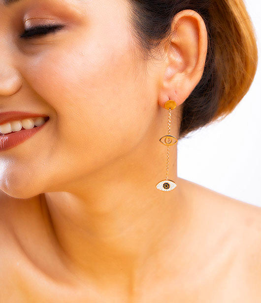 Evil Eye Gold Drop Earrings