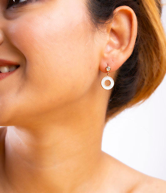 Crystal-Studded Gold Circle Drop Earrings