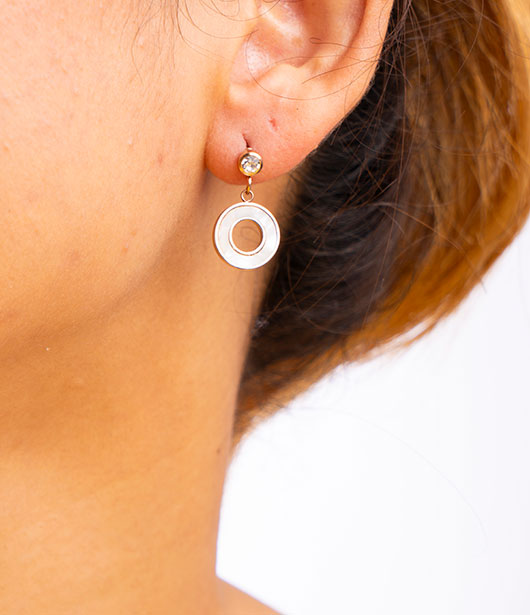 Crystal-Studded Gold Circle Drop Earrings