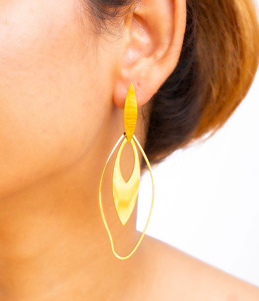 Modern Gold Marquise Hoop Earrings