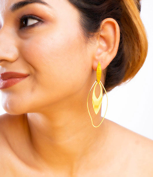 Modern Gold Marquise Hoop Earrings