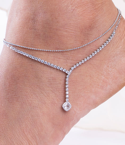 Silver Crystal Drop Anklet