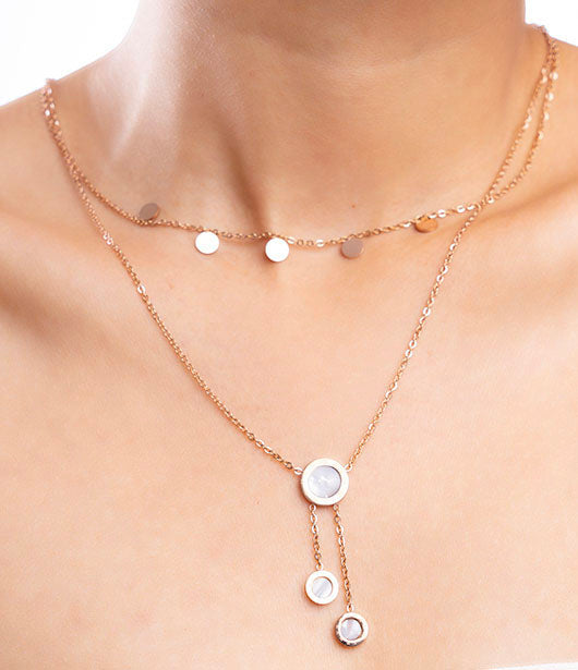 Rose Gold Multi-Layer Circle Pendant Necklace