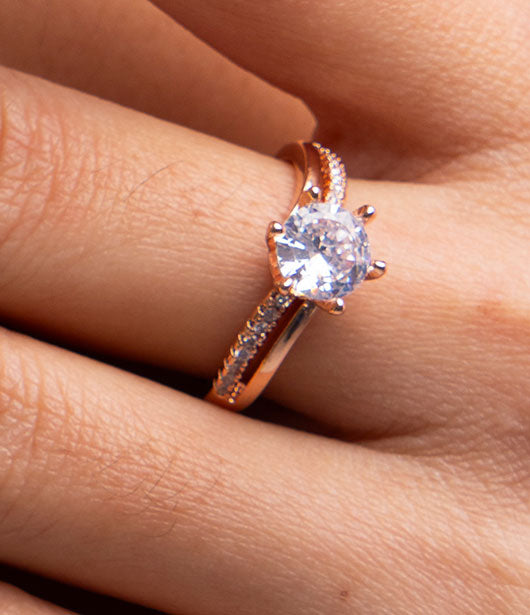 Rose Gold Solitaire Crystal Ring