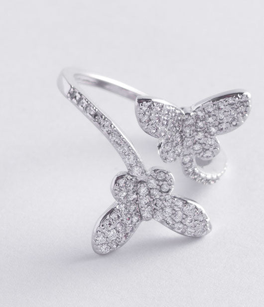 Crystal Butterfly Silver Ring