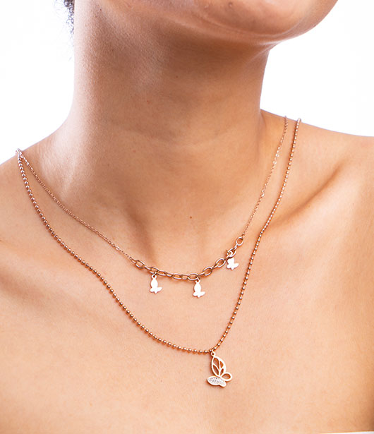 Rose Gold Butterfly Charm Double Layer Necklace