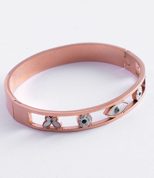 Rose Gold Evil Eye Charm Bangle Bracelet