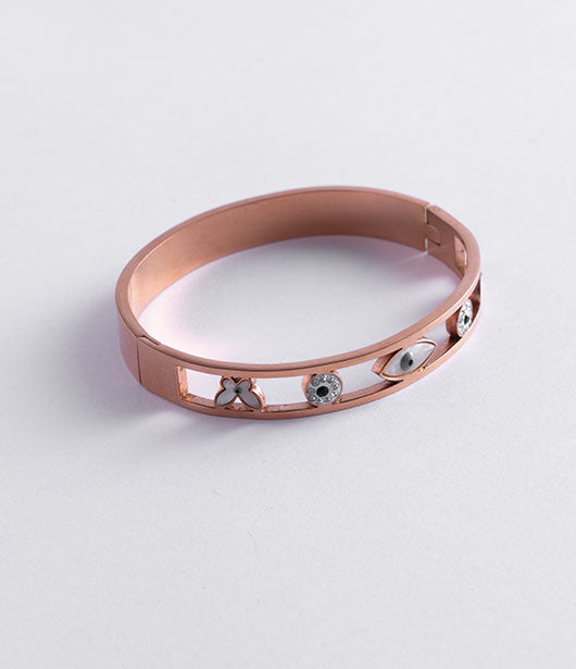 Rose Gold Evil Eye Charm Bangle Bracelet