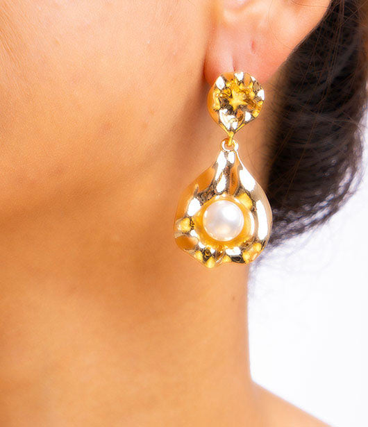 Gold Pearl Drop Statement Earrings