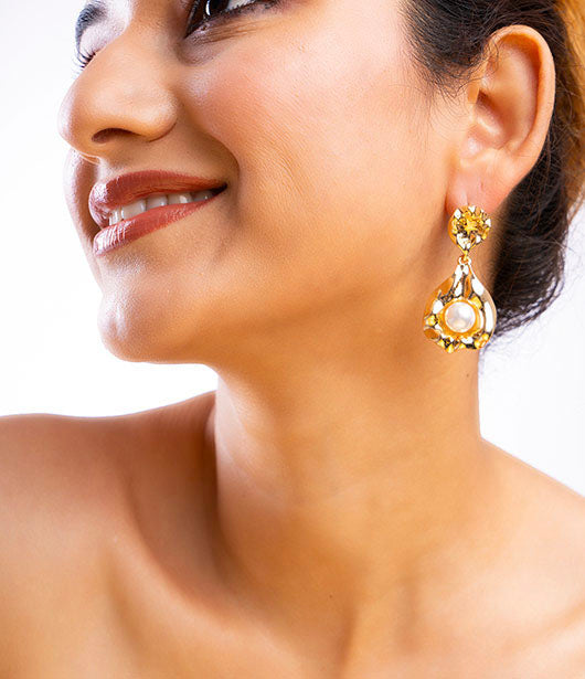 Gold Pearl Drop Statement Earrings