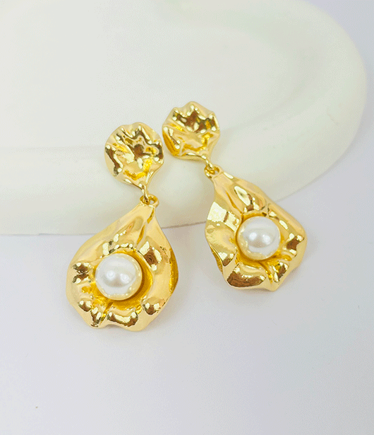 Gold Pearl Drop Statement Earrings