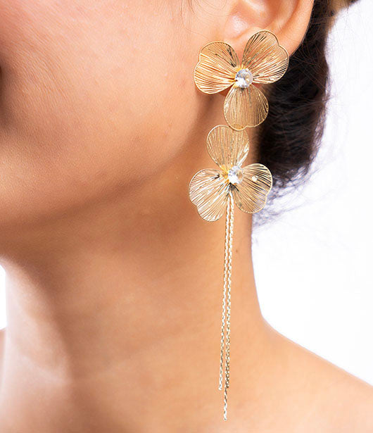 Gold Floral Statement Earrings