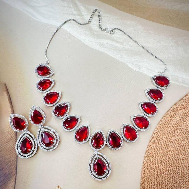 Radiant Red Crystal Necklace and Earring Set