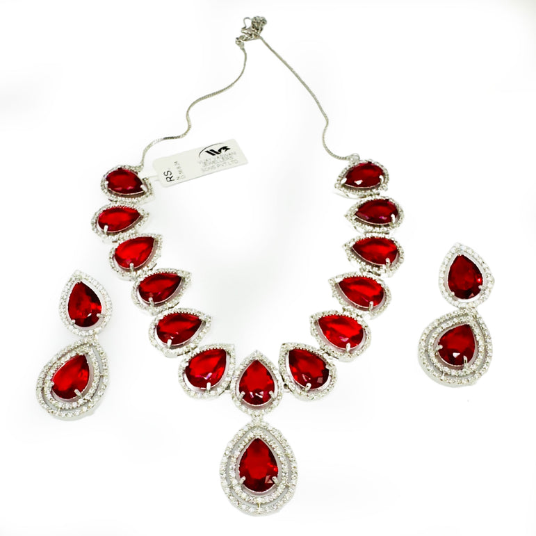 Radiant Red Crystal Necklace and Earring Set