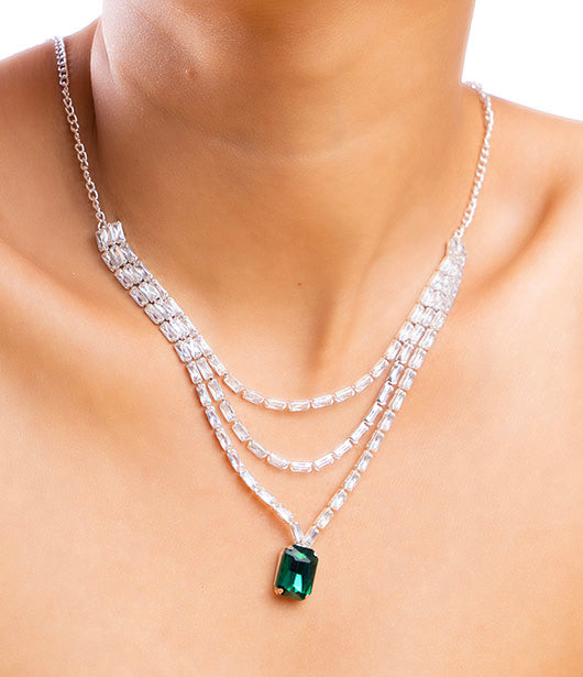 Triple Layered Emerald Pendant Necklace