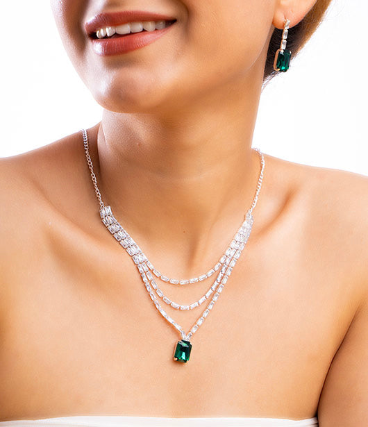 Triple Layered Emerald Pendant Necklace