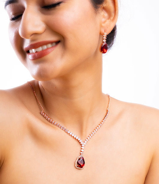 Red Teardrop Necklace and Earrings Set