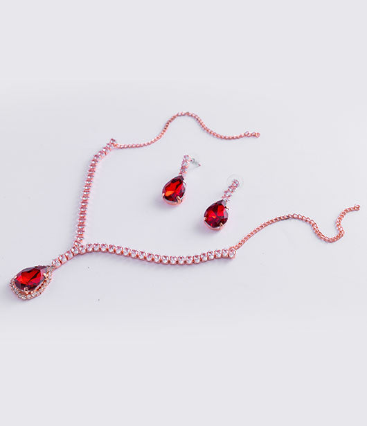 Red Teardrop Necklace and Earrings Set