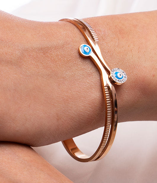 Evil Eye Rose Gold Bangle Bracelet