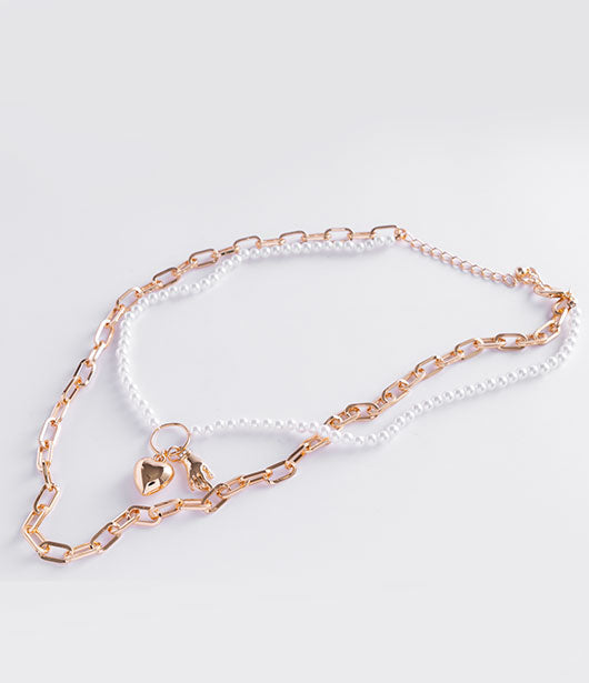 Dual-Strand Pearl and Gold Link Necklace