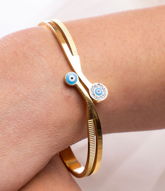 Gold Evil Eye Bangle Bracelet