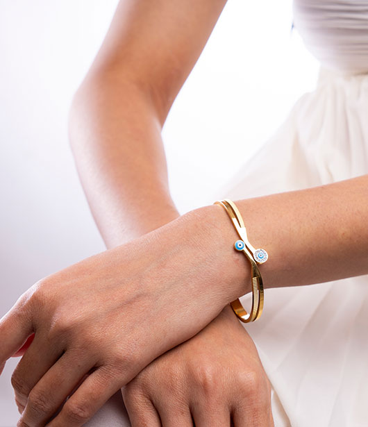 Gold Evil Eye Bangle Bracelet