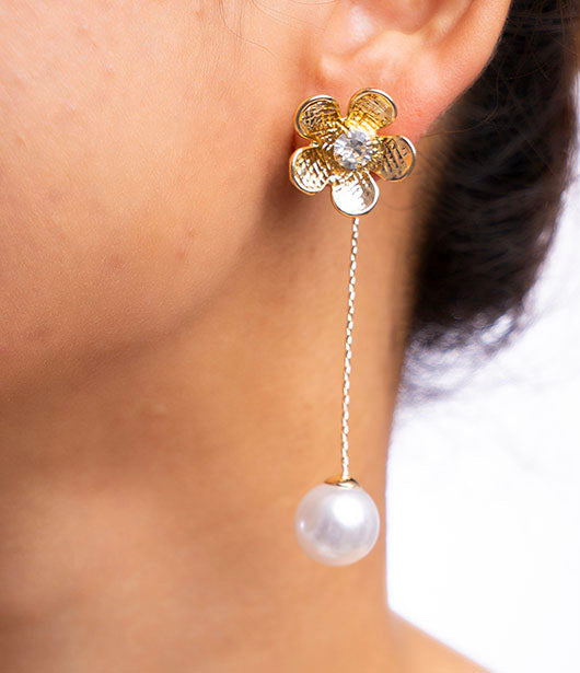 Floral Drop Earrings with Pearl Accent