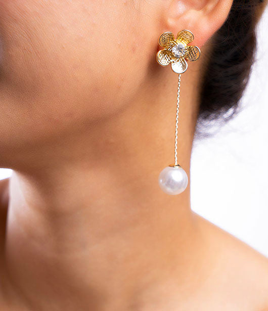 Floral Drop Earrings with Pearl Accent