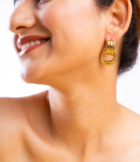 Gold Circular Textured Earrings