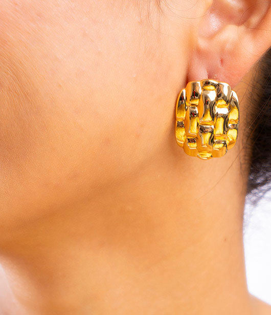 Gold Textured Dome Earrings