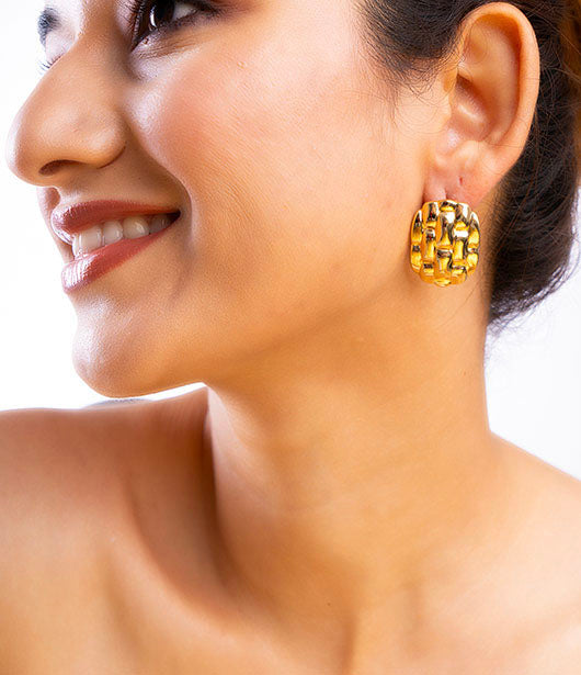 Gold Textured Dome Earrings