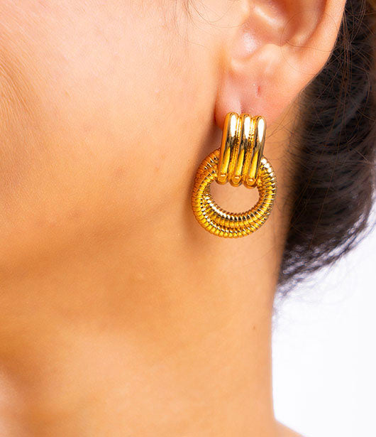 Gold Circular Textured Earrings