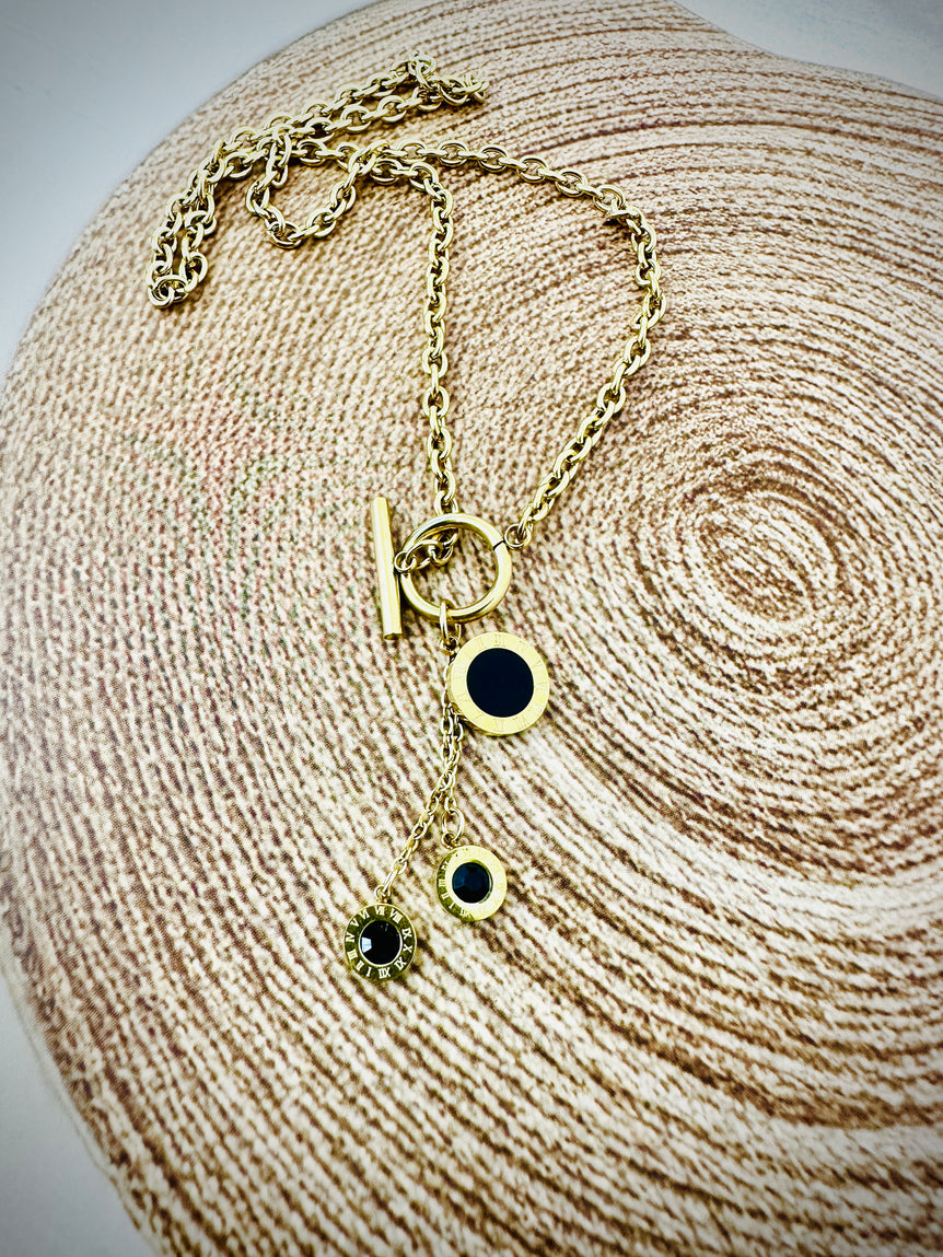 Black & Gold Stainless Steel and Brass Pendant Necklace