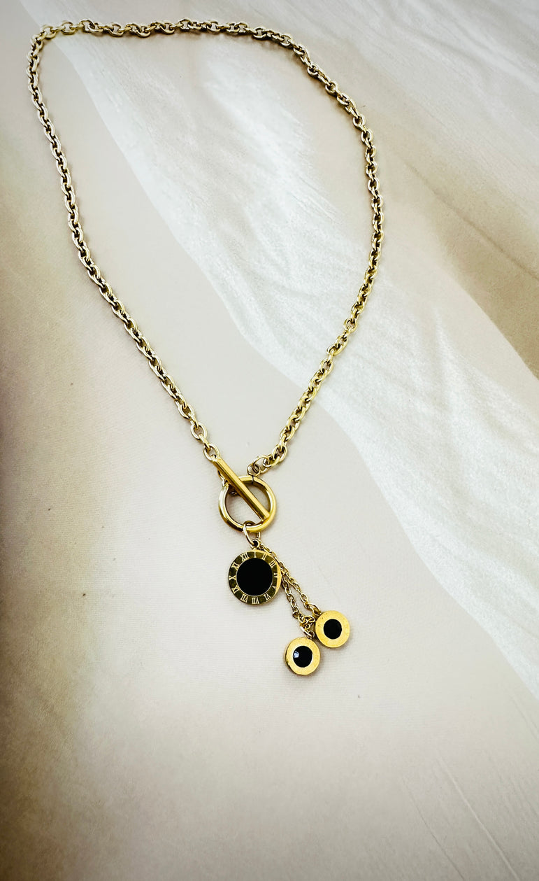 Black & Gold Stainless Steel and Brass Pendant Necklace