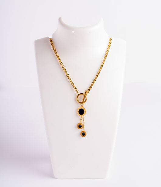 Black & Gold Stainless Steel and Brass Pendant Necklace