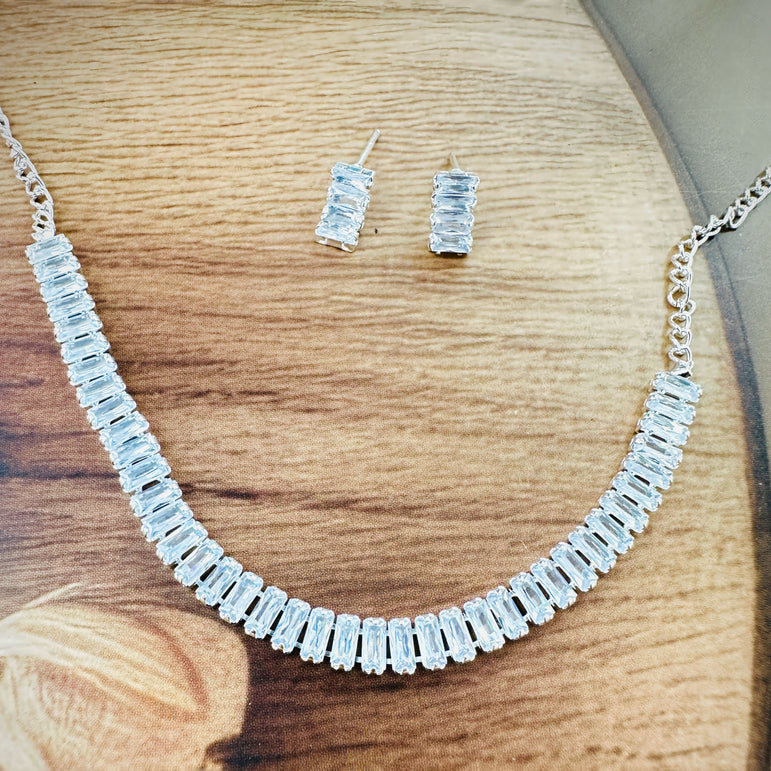 Silver-Tone Crystal Necklace and Earring Set