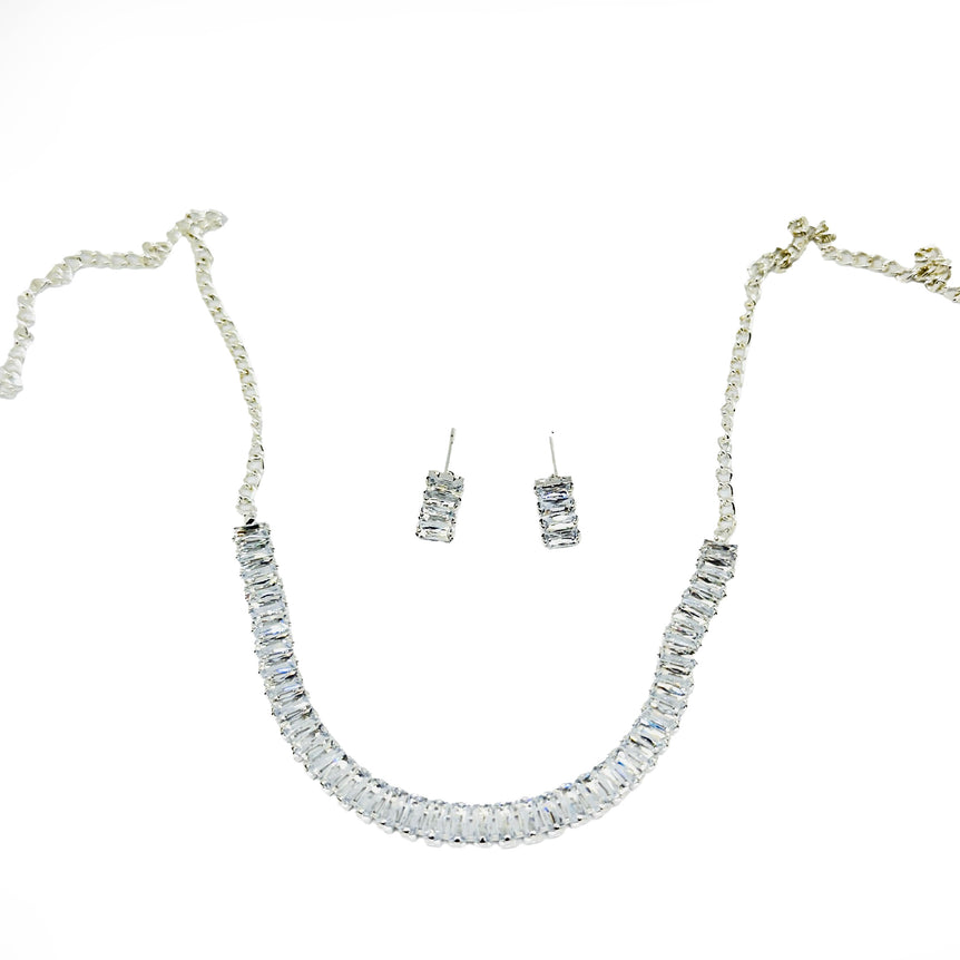 Silver-Tone Crystal Necklace and Earring Set