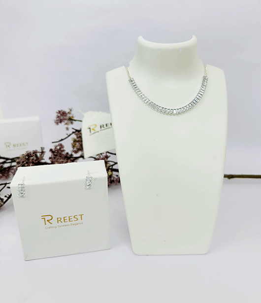 Silver-Tone Crystal Necklace and Earring Set