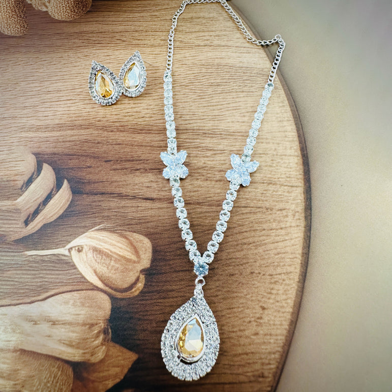 Gold-Tone Teardrop Crystal Necklace and Earring Set