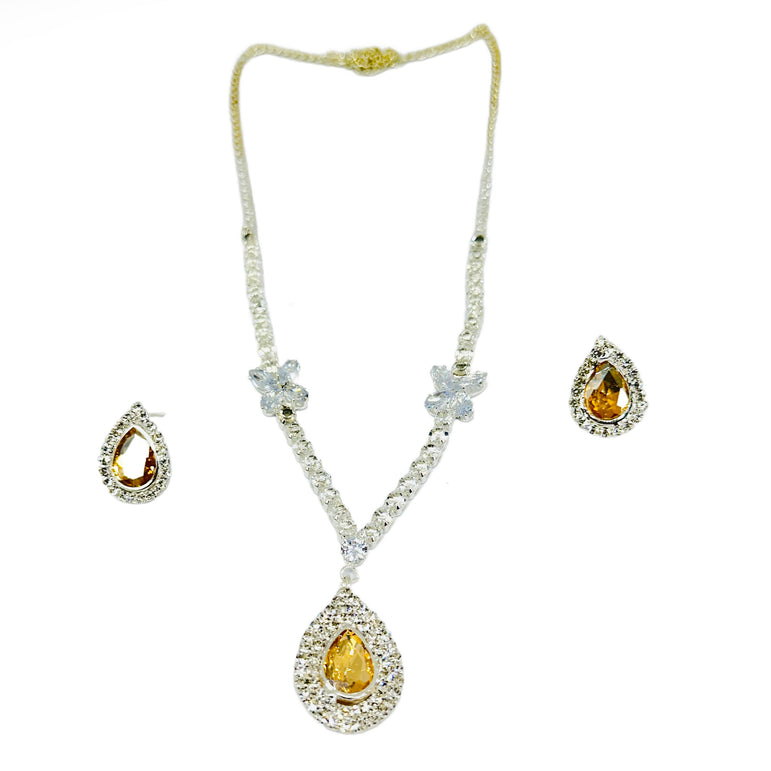 Gold-Tone Teardrop Crystal Necklace and Earring Set