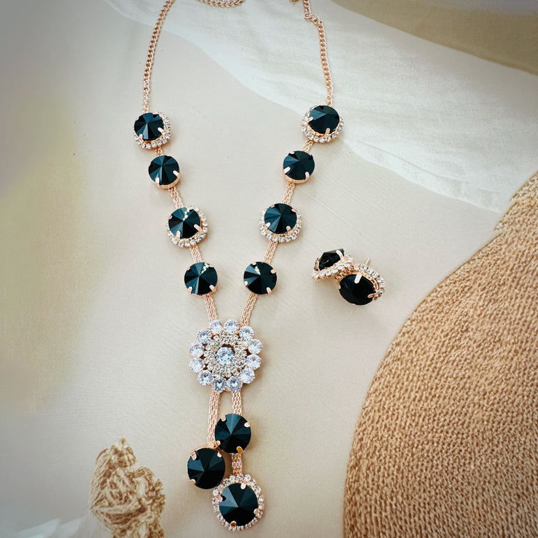 Crystal Necklace and Earring Set with Rose Gold Accents