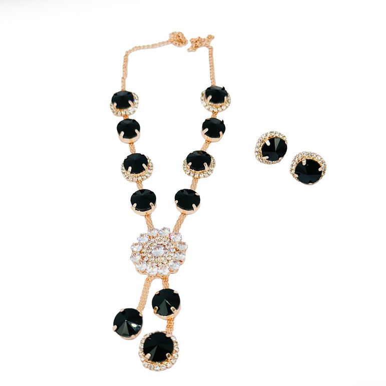 Crystal Necklace and Earring Set with Rose Gold Accents